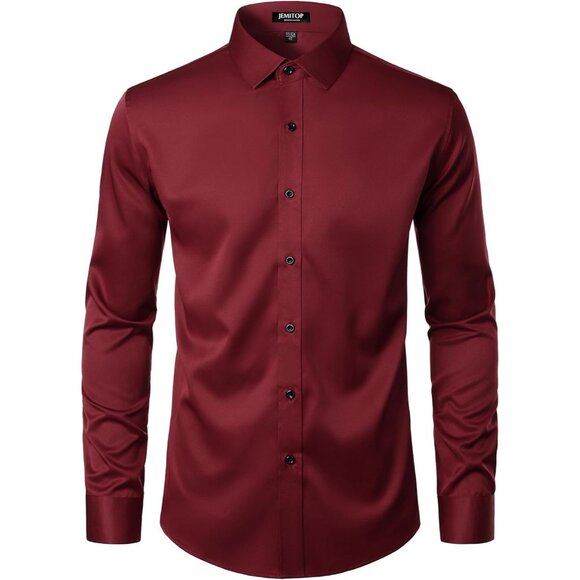 Men's Stretch Wrinkle Free Formal Long Sleeve Slim Fit Button Down Dress Shirts - Picture 2 of 7